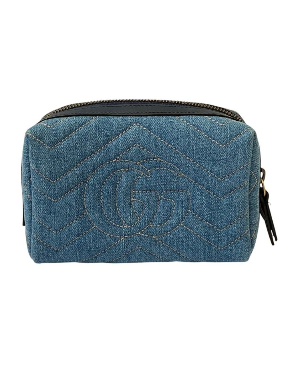 Gucci GG Marmont Denim Makeup Pouch Blue Pre Owned - Picture 2 of 13
